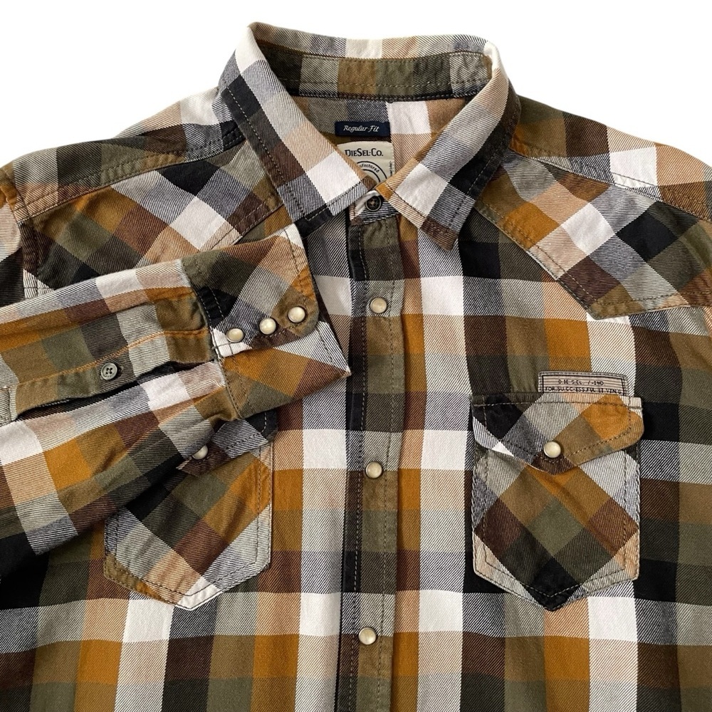 Diesel Men's Plaid Casual Button Down Shirt - Brown, Black, White